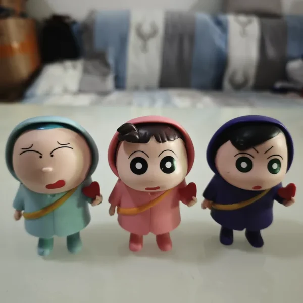 6PCS Kasukabe Defense Force Q Version Crayon Shin-chan Raincoat Figures Cute Cartoon Model Toys - Image 2
