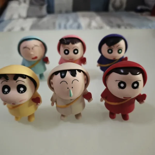 6PCS Kasukabe Defense Force Q Version Crayon Shin-chan Raincoat Figures Cute Cartoon Model Toys - Image 3