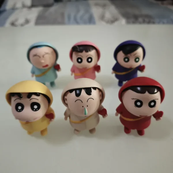 6PCS Kasukabe Defense Force Q Version Crayon Shin-chan Raincoat Figures Cute Cartoon Model Toys - Image 5