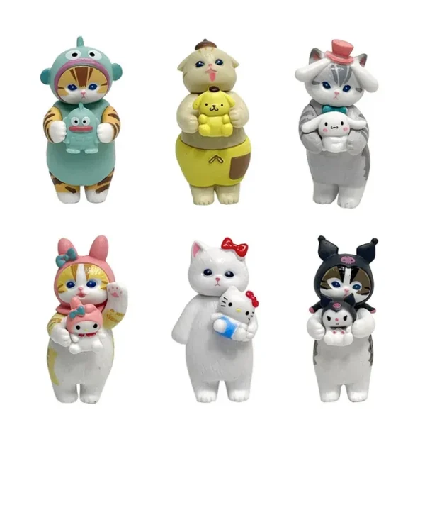 6pcs Sanrio Shark Cat Cosplay My Melody Kuromi Cinnamoroll Kitty Model Figurine Toy