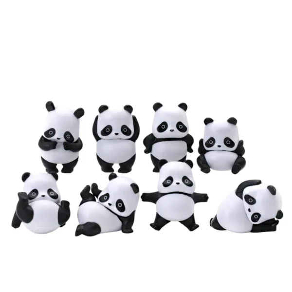8PCS Cute Panda Motion Cartoon Panda Figures Car Dashboard Ornaments Model Toys