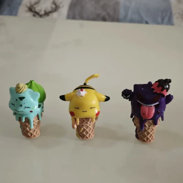 6pcs Ice Cream Cone Pokémon Figures Pikachu Bulbasaur Psyduck Cute Anime Toy Models Collectible Ornaments - Image 6