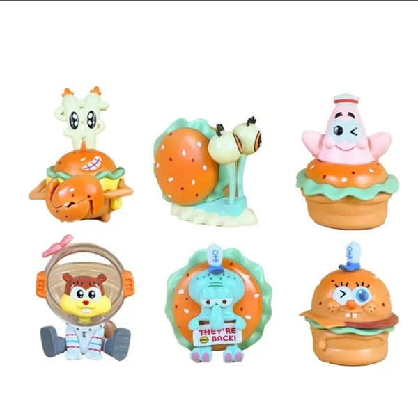 6PCS Spongebob Patrick Squidward Burger Figures Anime Toy Set