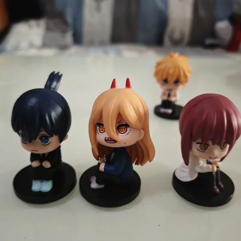 5pcs Chainsaw Man Figures Squatting Denji Power Car Dashboard Ornaments Q Version Anime Model Toys - Image 2