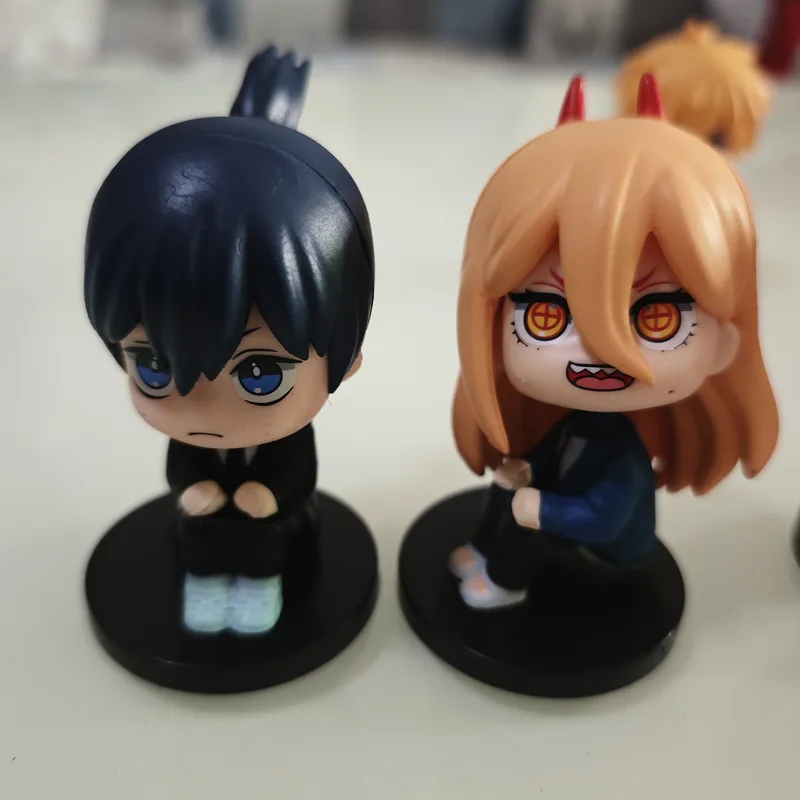 5pcs Chainsaw Man Figures Squatting Denji Power Car Dashboard Ornaments Q Version Anime Model Toys - Image 3