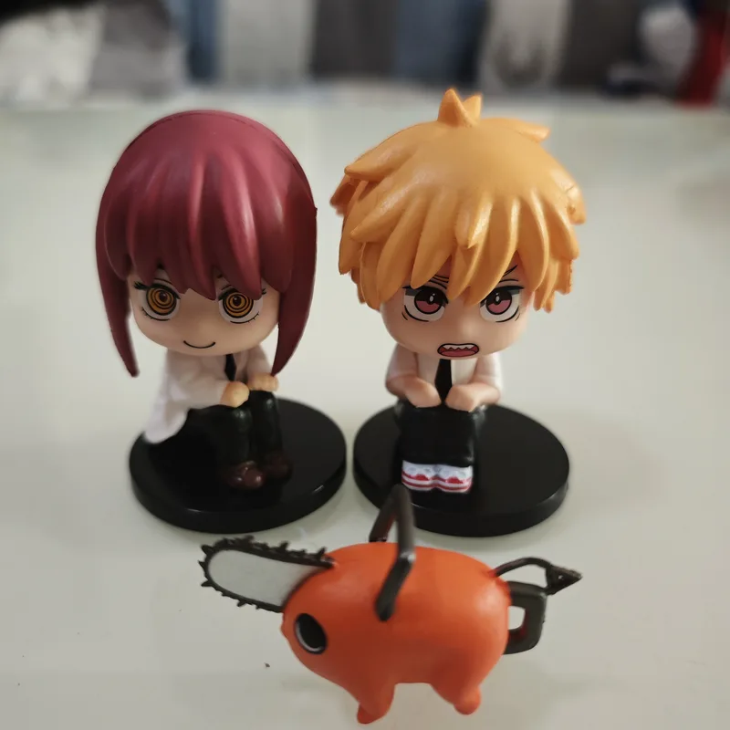 5pcs Chainsaw Man Figures Squatting Denji Power Car Dashboard Ornaments Q Version Anime Model Toys - Image 5
