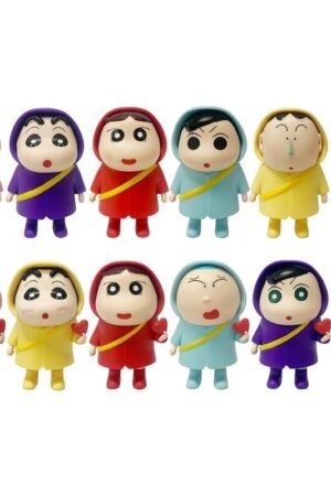 6pcs Kasukabe Defense Team figure Q-version Raincoat Shinchan, Ai, Shiro, Hima, and Kazama, cute cartoon handcrafted figurines.