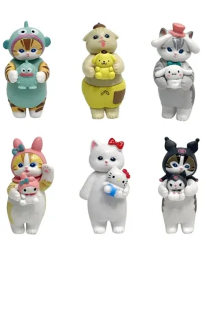 6pcs Sanrio Shark Cat Cosplay My Melody Kuromi Cinnamoroll Kitty Model Figurine Toy