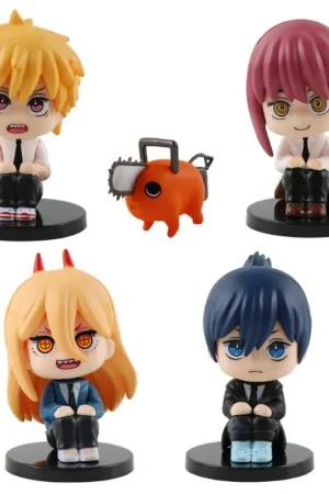 5pcs Chainsaw Man Figures Squatting Denji Power Car Dashboard Ornaments Q Version Anime Model Toys