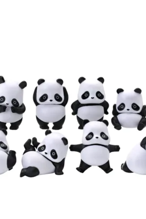 8PCS Cute Panda Motion Cartoon Panda Figures Car Dashboard Ornaments Model Toys